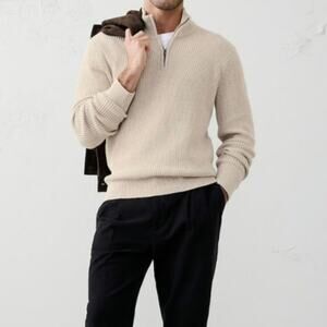 Banana Republic Chunky Fisherman Quarter Zip Sweater Beige XXL Holiday 2025